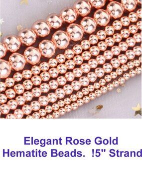 Elegant Rose Gold Hematite Beads. 15" Strand